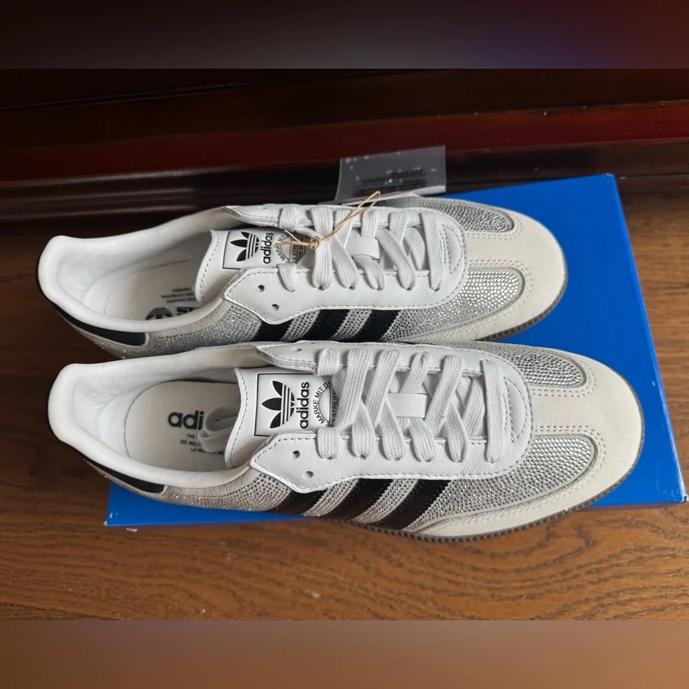 Adidas Samba OG Women’s Size 9 Crystal White Silver Metallic Sneakers NIB - Picture 9 of 12